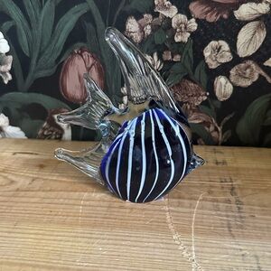 Murano Style Blue White Striped Glass Angel Fish Hand Blown